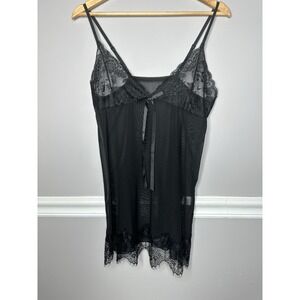 Black négligée sexy lingerie Sheer bow Soft Lace 36" Chest M/L Camisole Sexy